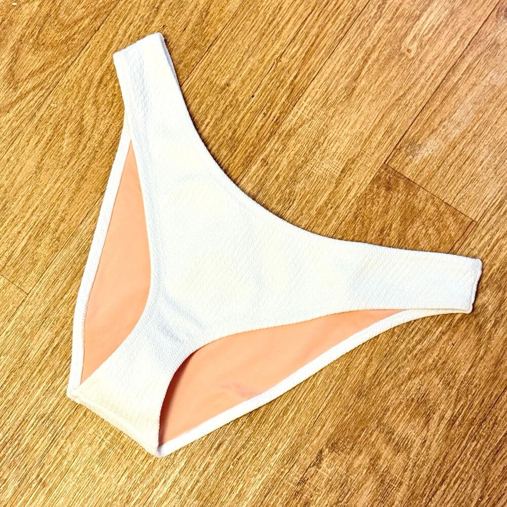 J. Crew White Textured Curved Waist Cheeky Bikini Bottom Size Large